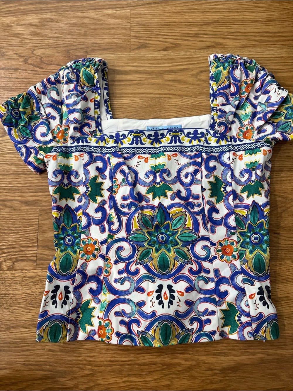 ANTONIO MELANI Multicolor Floral Square-Neck Puff Sleeve Top